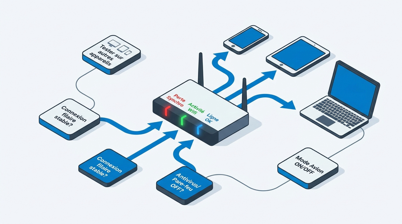 Infographie pour diagnostiquer les problèmes de connexion internet et wifi