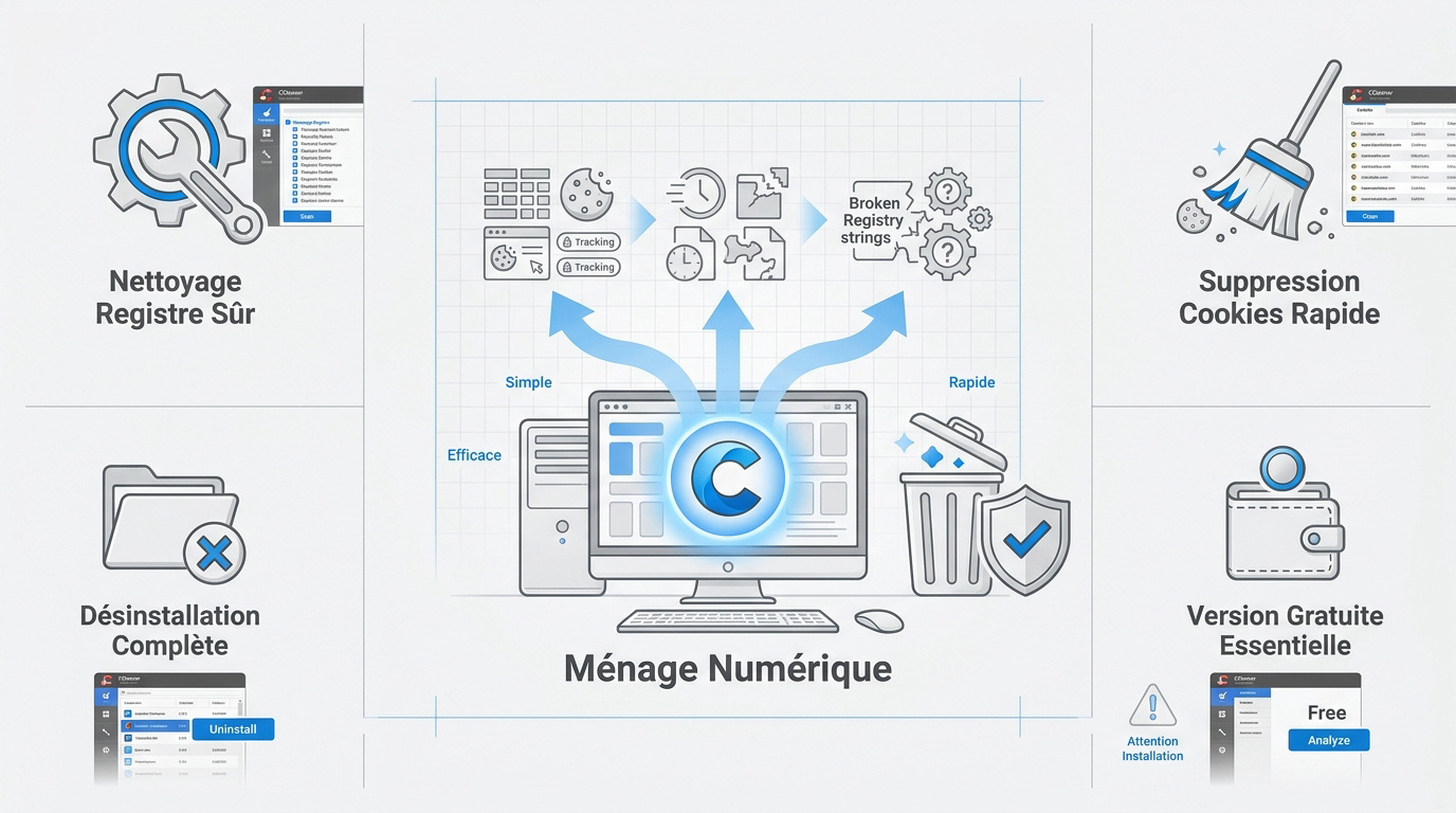 Interface du logiciel CCleaner pour le nettoyage et l'optimisation de Windows