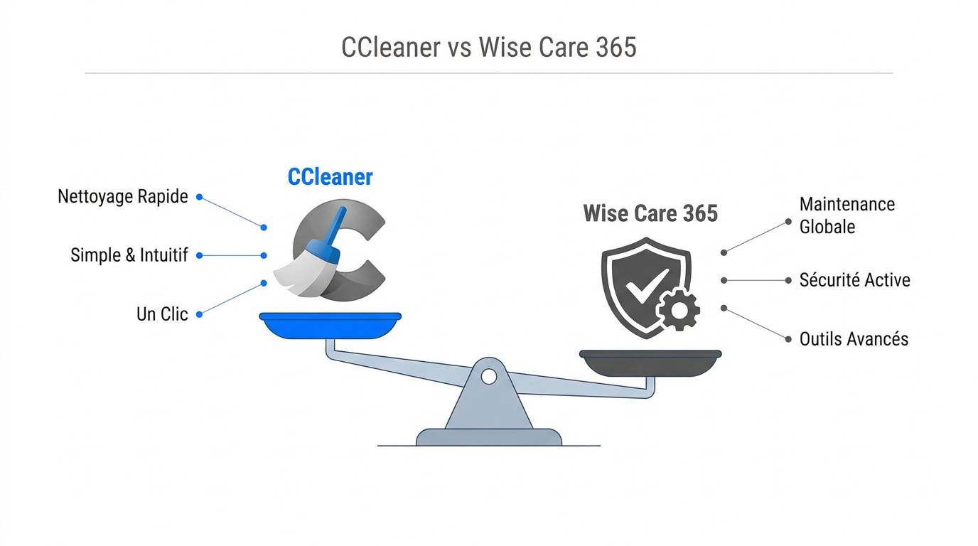 Comparaison visuelle entre les interfaces de CCleaner et Wise Care 365