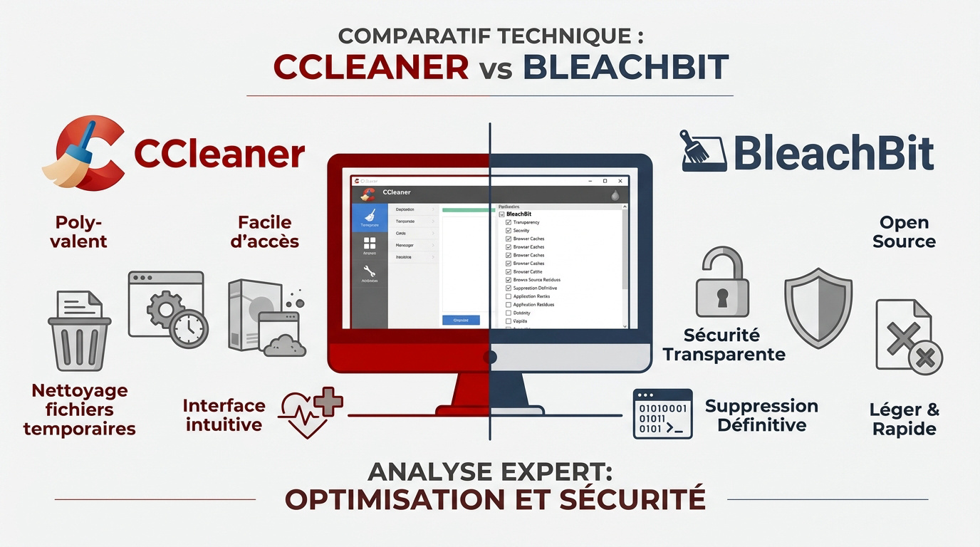 Comparatif technique entre les logiciels CCleaner et BleachBit pour Windows