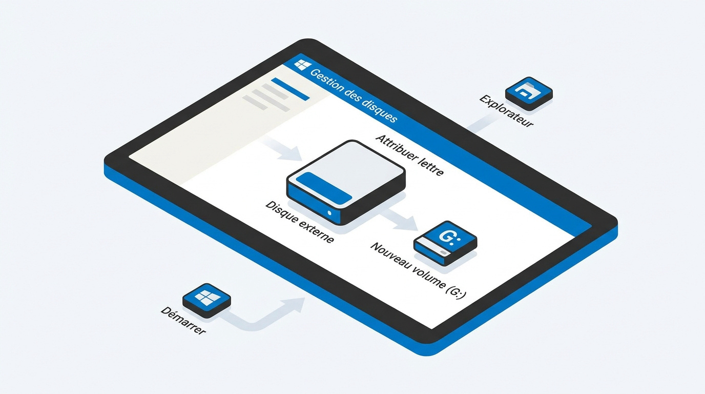 Interface de gestion des disques Windows pour modifier une lettre de lecteur