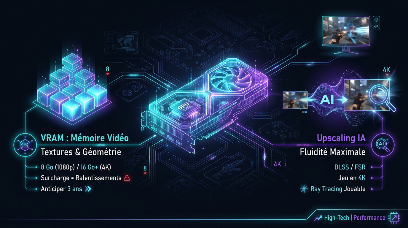 Comparaison de la mémoire VRAM et de l'impact de l'IA sur la fluidité des jeux vidéo