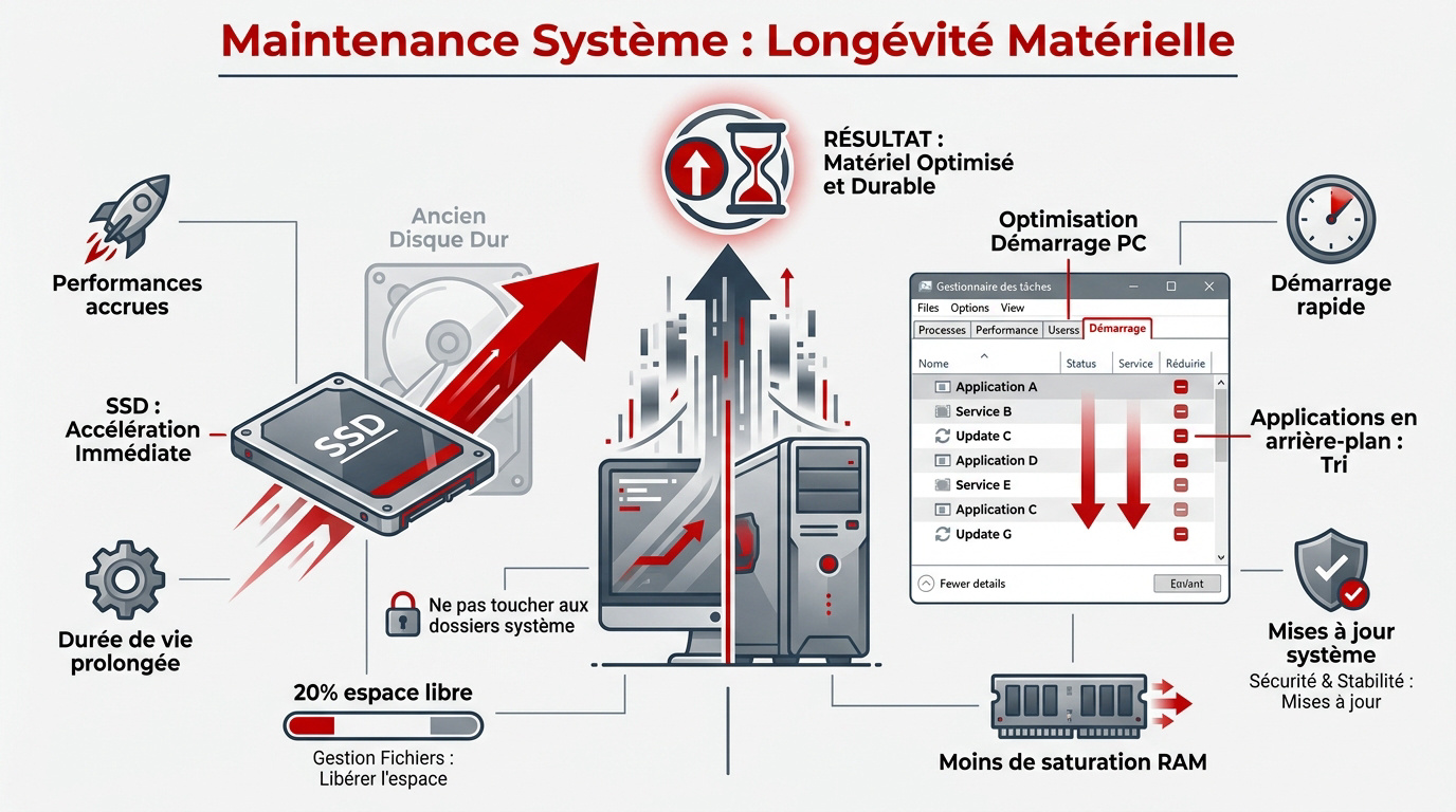 Technicien informatique optimisant un ordinateur