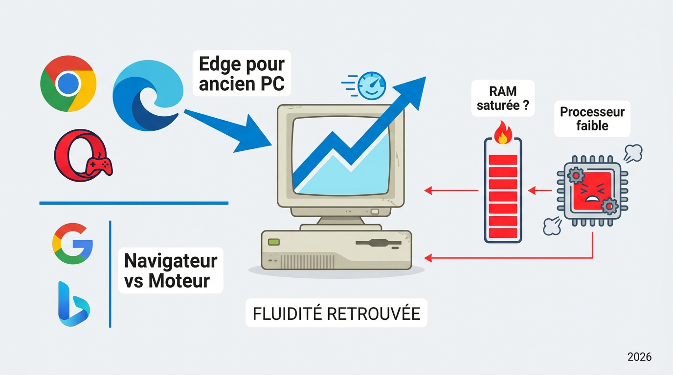Interface du navigateur Microsoft Edge optimisée pour un vieux PC en 2026