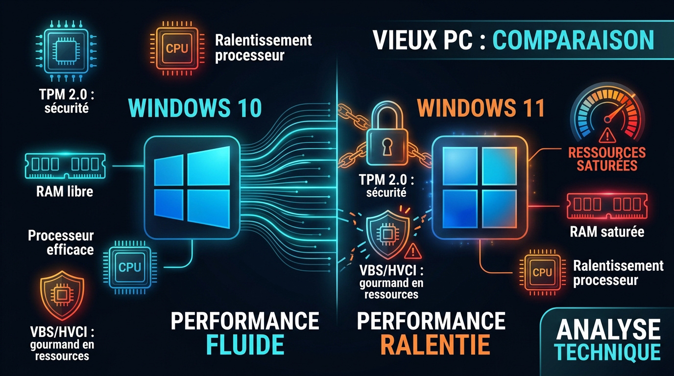 Comparaison des performances entre Windows 10 et Windows 11 sur un ordinateur ancien