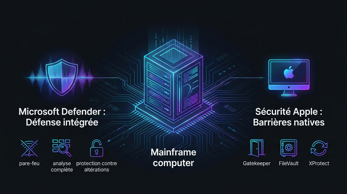 Comparaison des interfaces de sécurité entre Windows Defender et Apple macOS