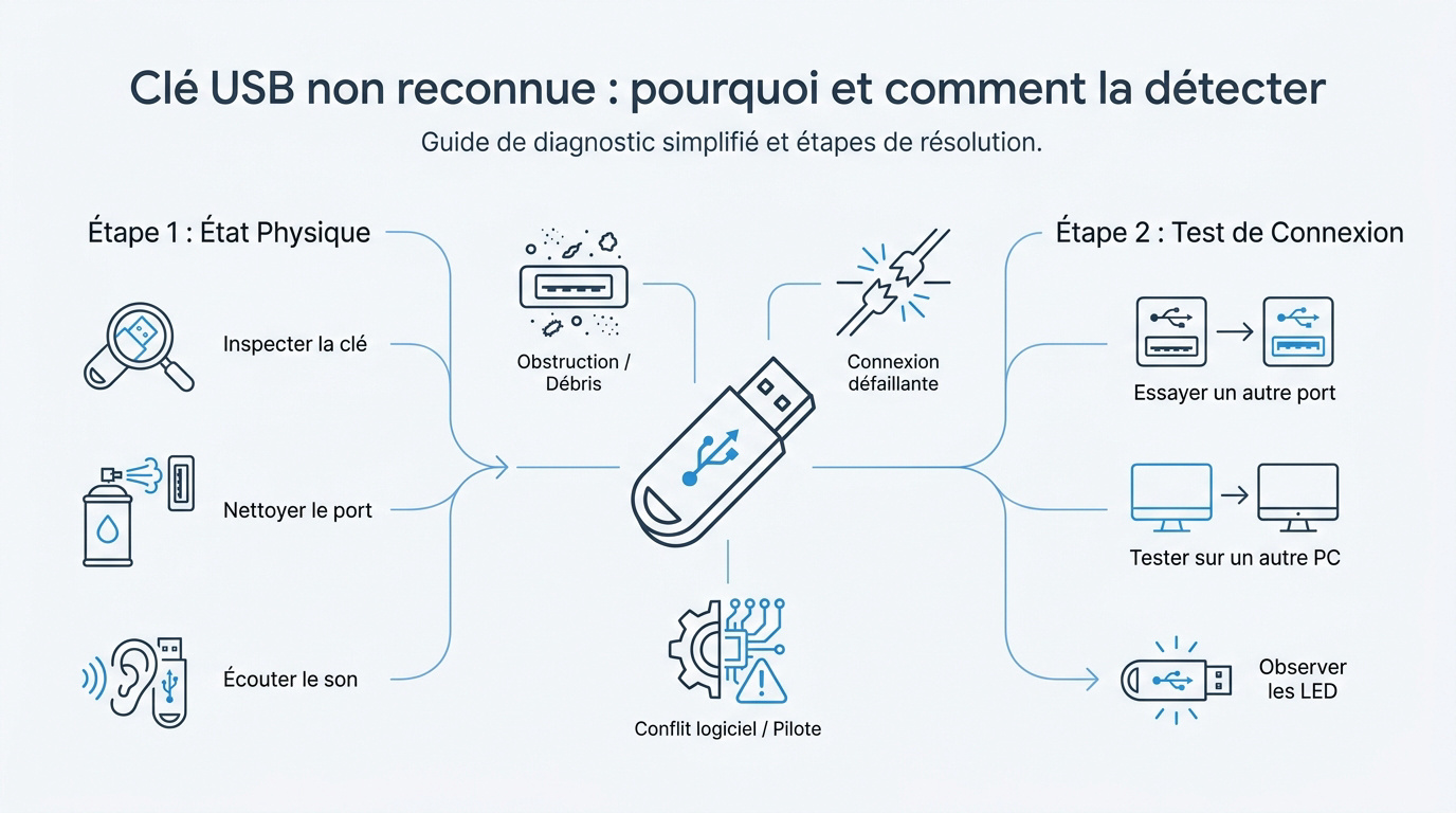 Diagnostic d'une clé USB non reconnue sur un ordinateur portable