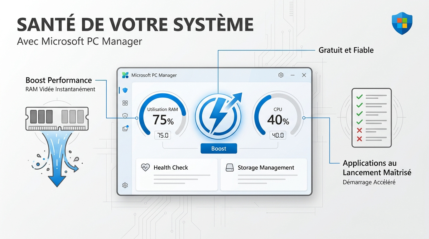 Interface du logiciel Microsoft PC Manager pour optimiser les performances de Windows