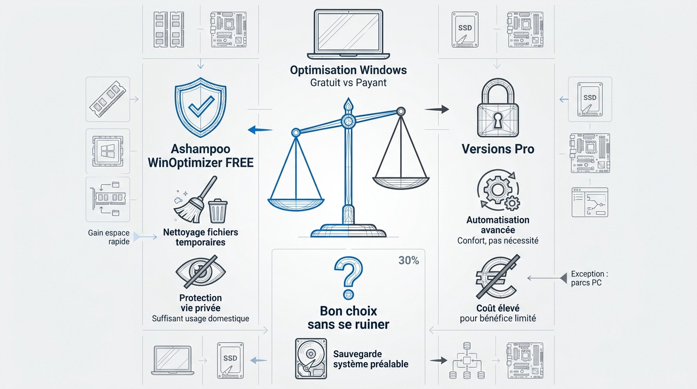 Comparatif entre logiciels d'optimisation gratuits et payants pour Windows 10 et 11