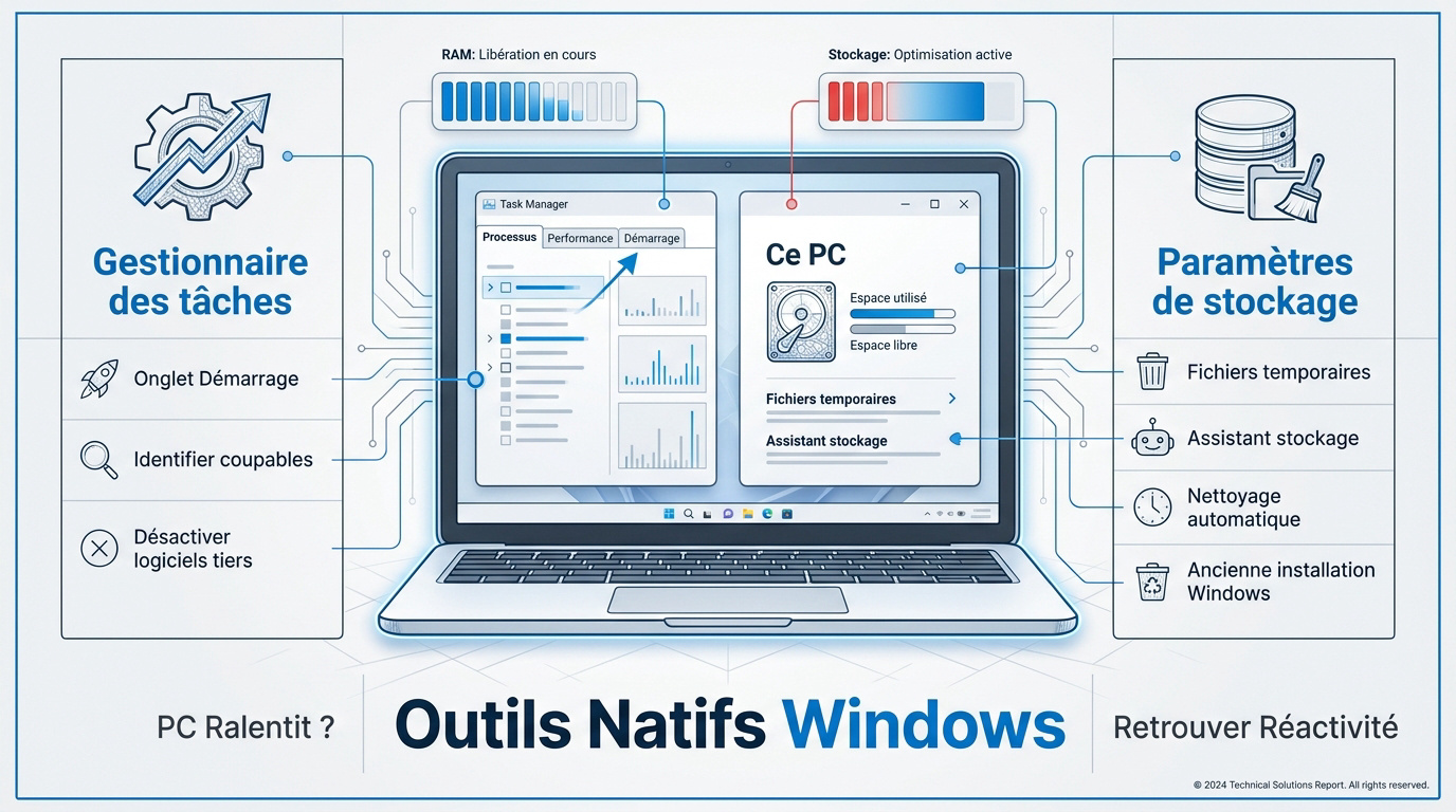 Interface des outils de nettoyage et de performance intégrés à Windows 10 et 11