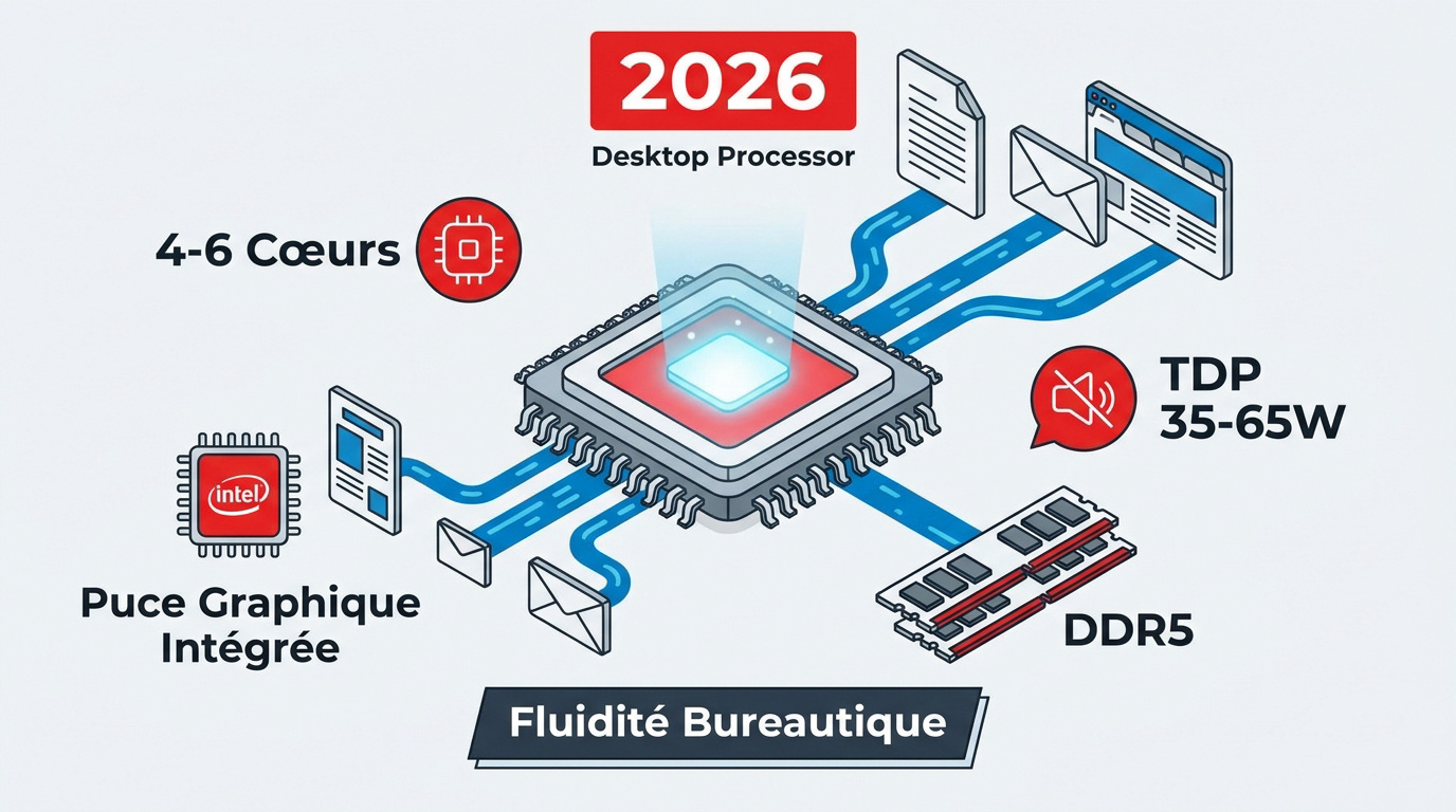 Processeur moderne pour bureautique fluide en 2026 avec 6 cœurs et graphique intégré