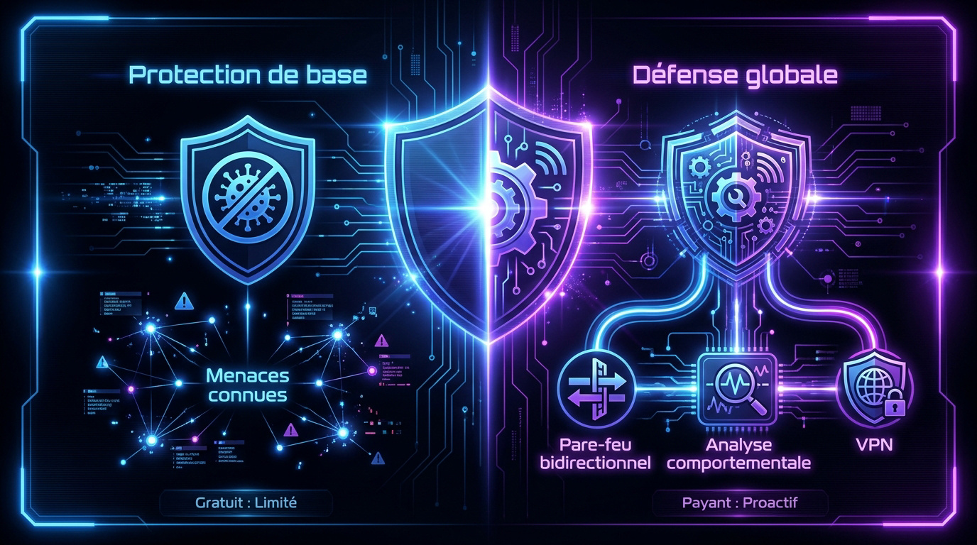 Comparaison entre protection de base antivirus et suite de sécurité globale