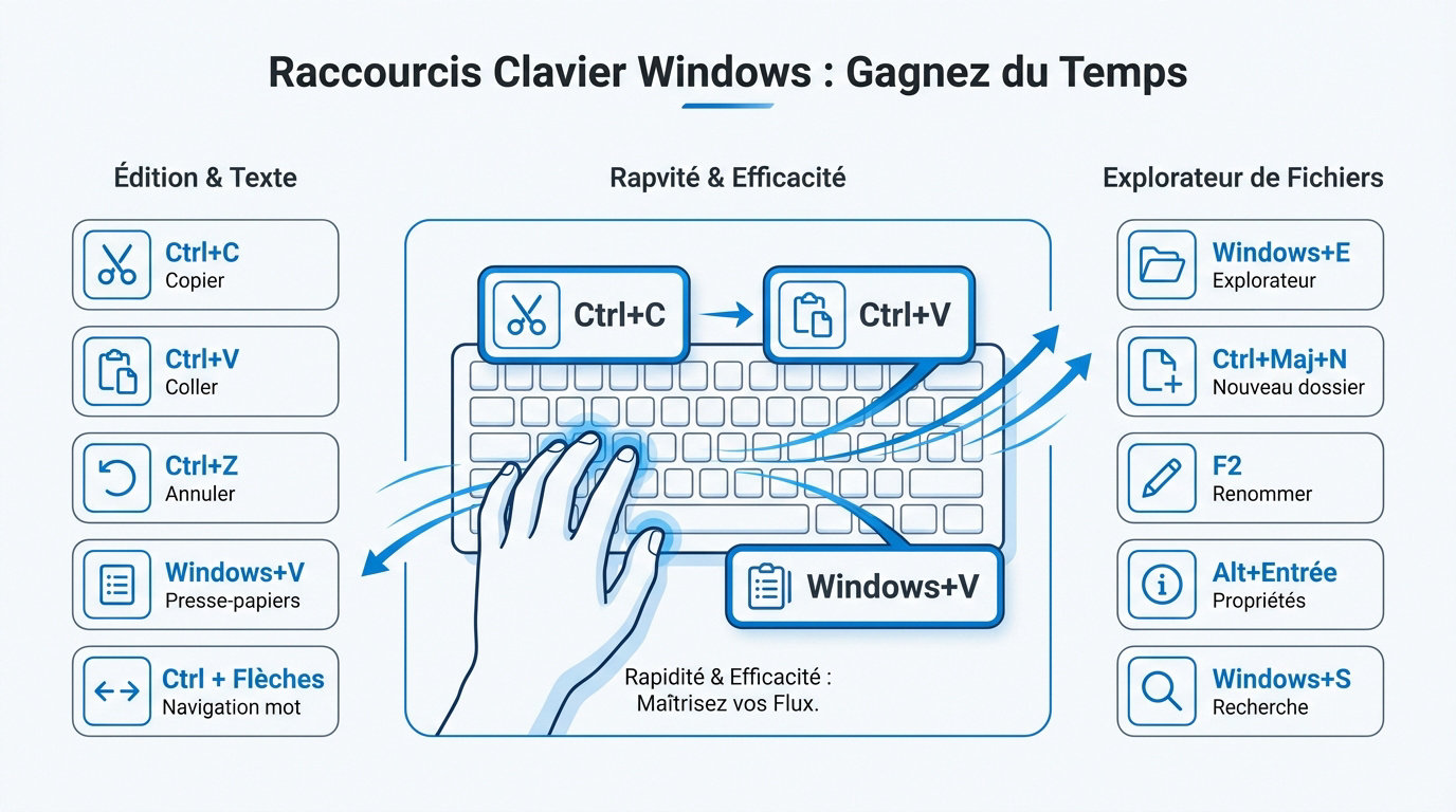 Illustration des raccourcis clavier Windows pour l'efficacité bureautique