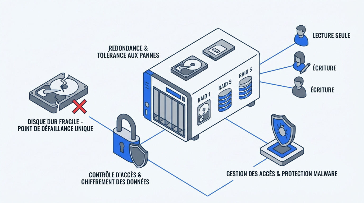 Infographie sur la sécurité informatique liée au matériel et à la protection des données